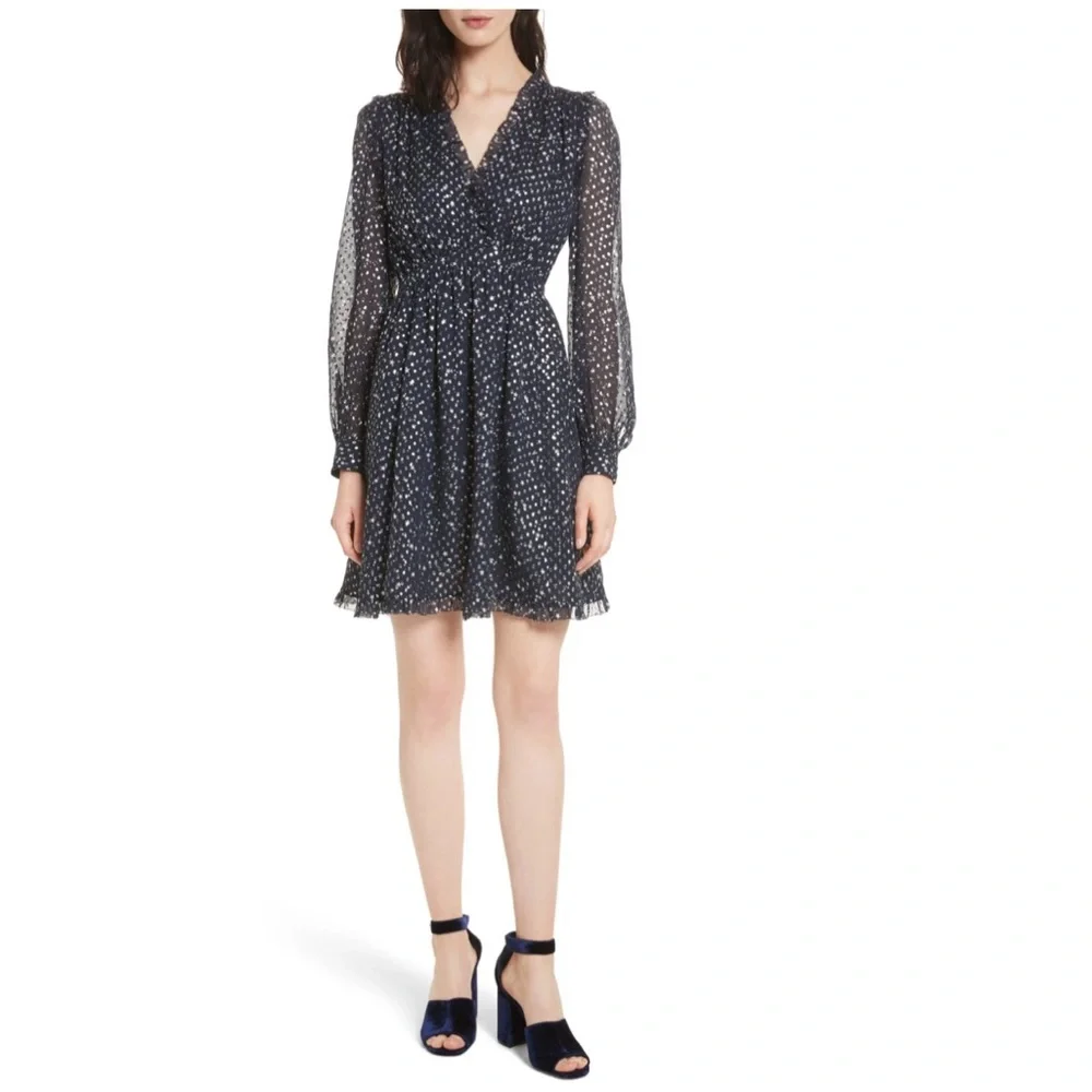 Kate spade navy metallic star silk dress